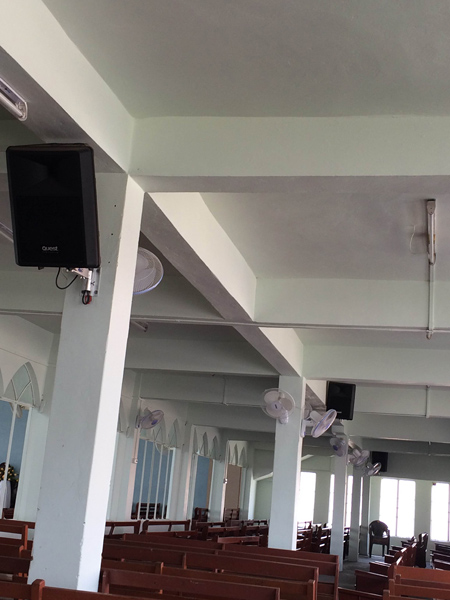 Pillar mounted Quest Speaker - Mizoram Presbyterian Church hall - Aizawl, Northeast India