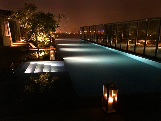 Tara rooftop pool at night
